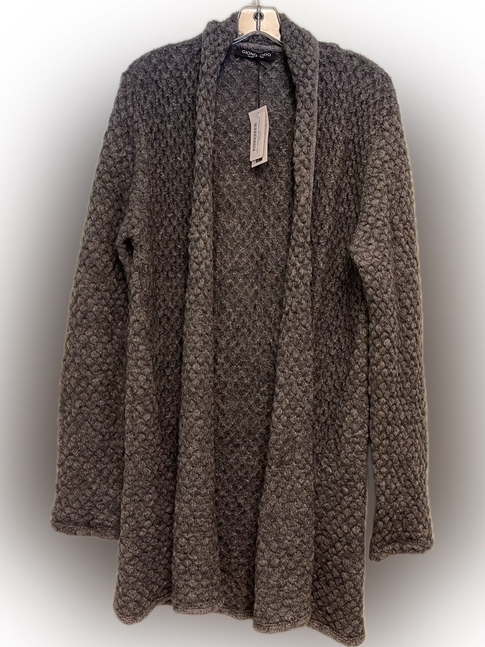 Gionfriddo Men's Open-Front Charcoal Knit Cardigan Made in Italy